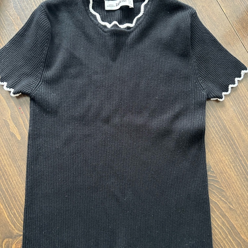 Zara Black Sweater with White Ruffle Trim